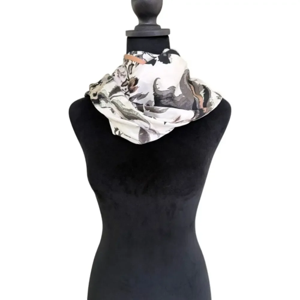 Apt 9 Square Scarf Ivory Black Floral Botanical Print Womens Classic Boho